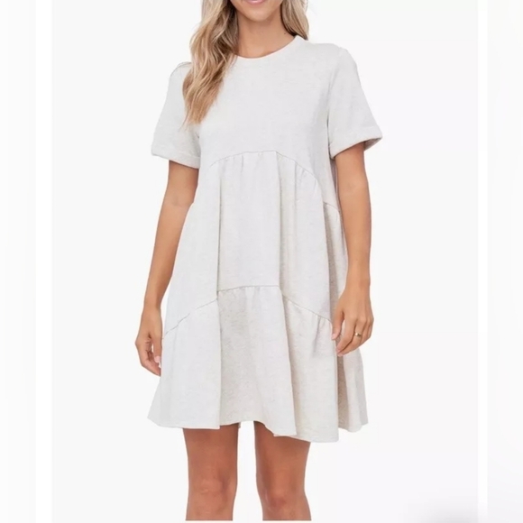 EN SAISON Tiered Short Sleeve Babydoll French Terry Mini Dress  Pockets Size M - Picture 1 of 1
